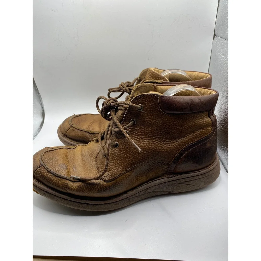 Justin Leather Ankle Boots Casual‎ Lace Up Round Toe Brown Size 11